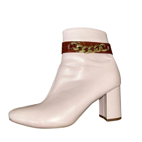 ankle booties cream/light pink chain ankle detail side zip chunky heel SZ 8.5 - Picture 1 of 7
